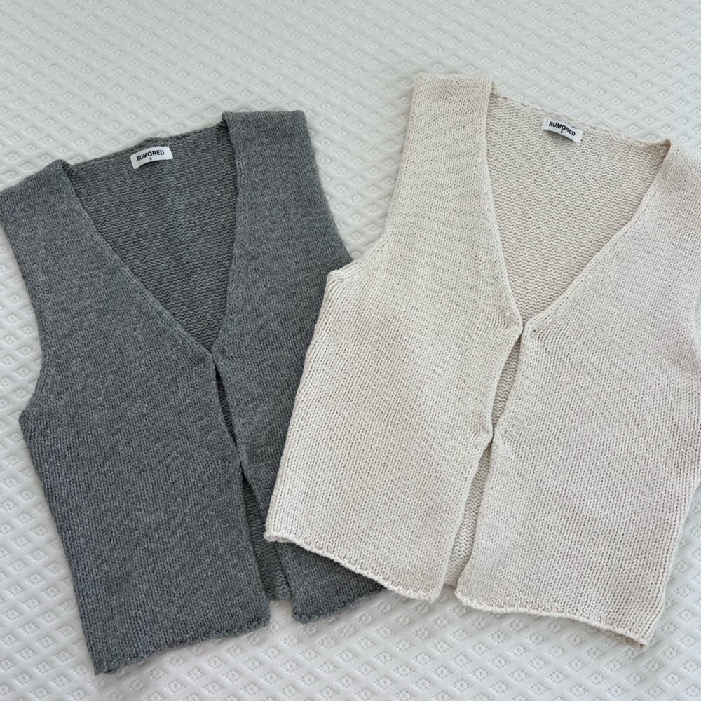 Rumored V-Neck Sweaters in Gray and Cream
